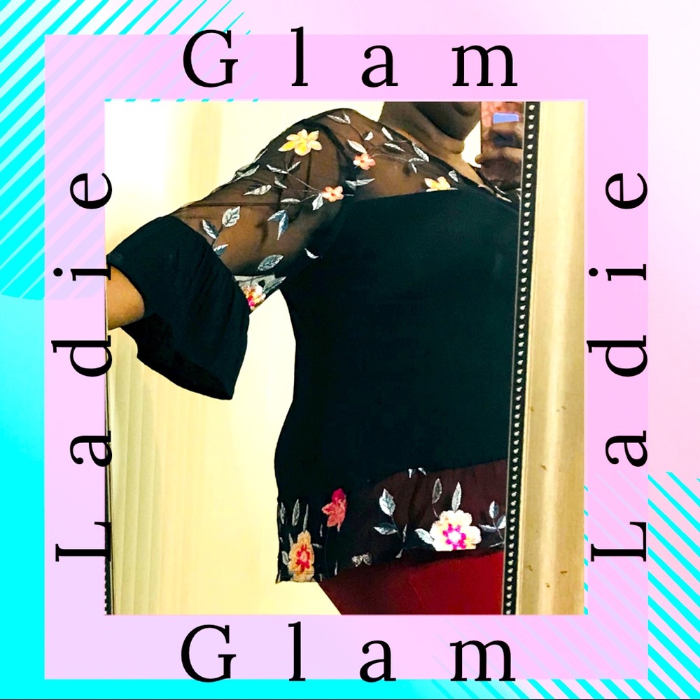 2X ADIVA C-Thru Floral Ruffle Blouse (Plus Size)